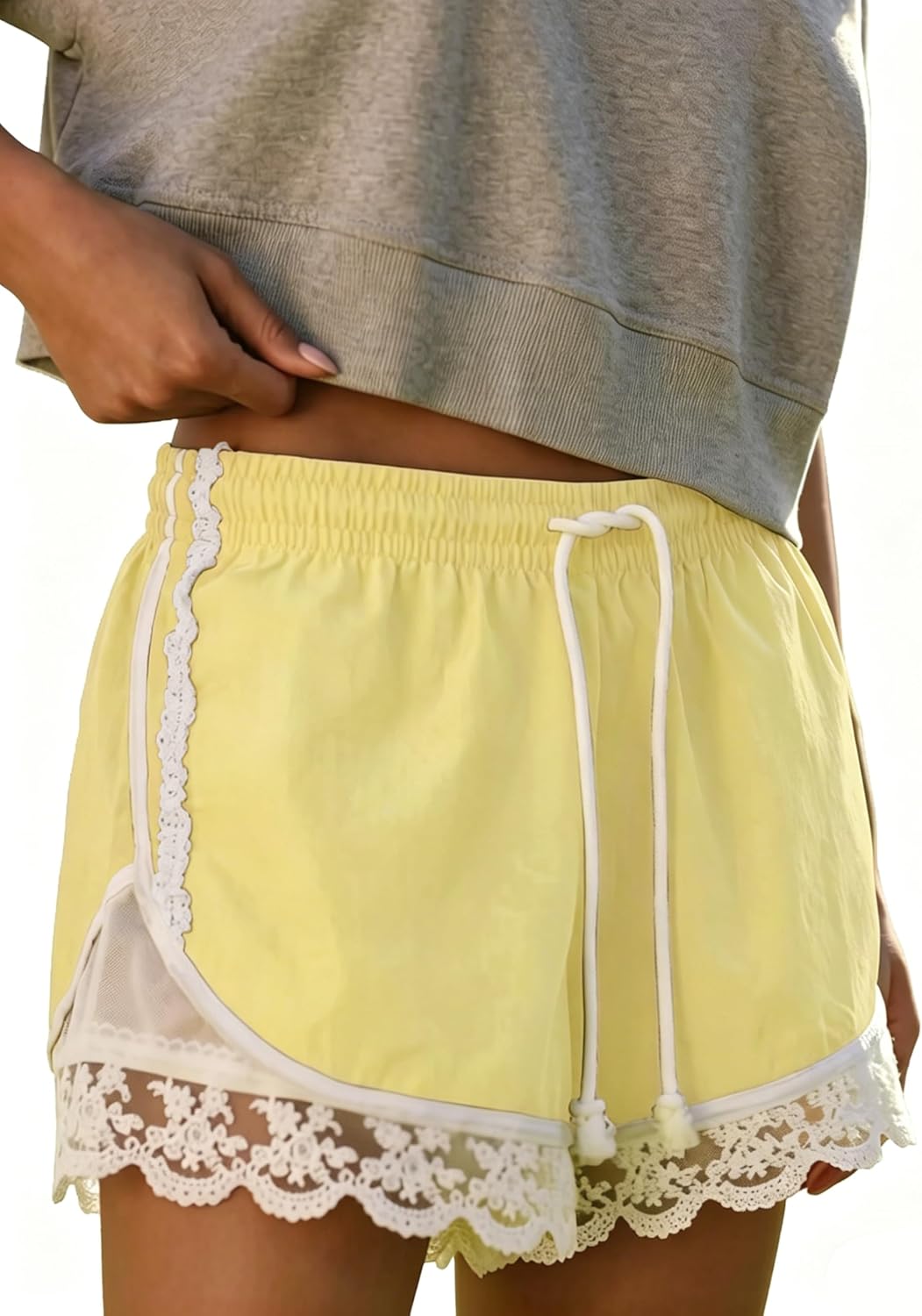 Womens Lace Trim Drawstring Shorts Casual Elasticated Summer Y2K Beach Bottoms Athletic Shorts