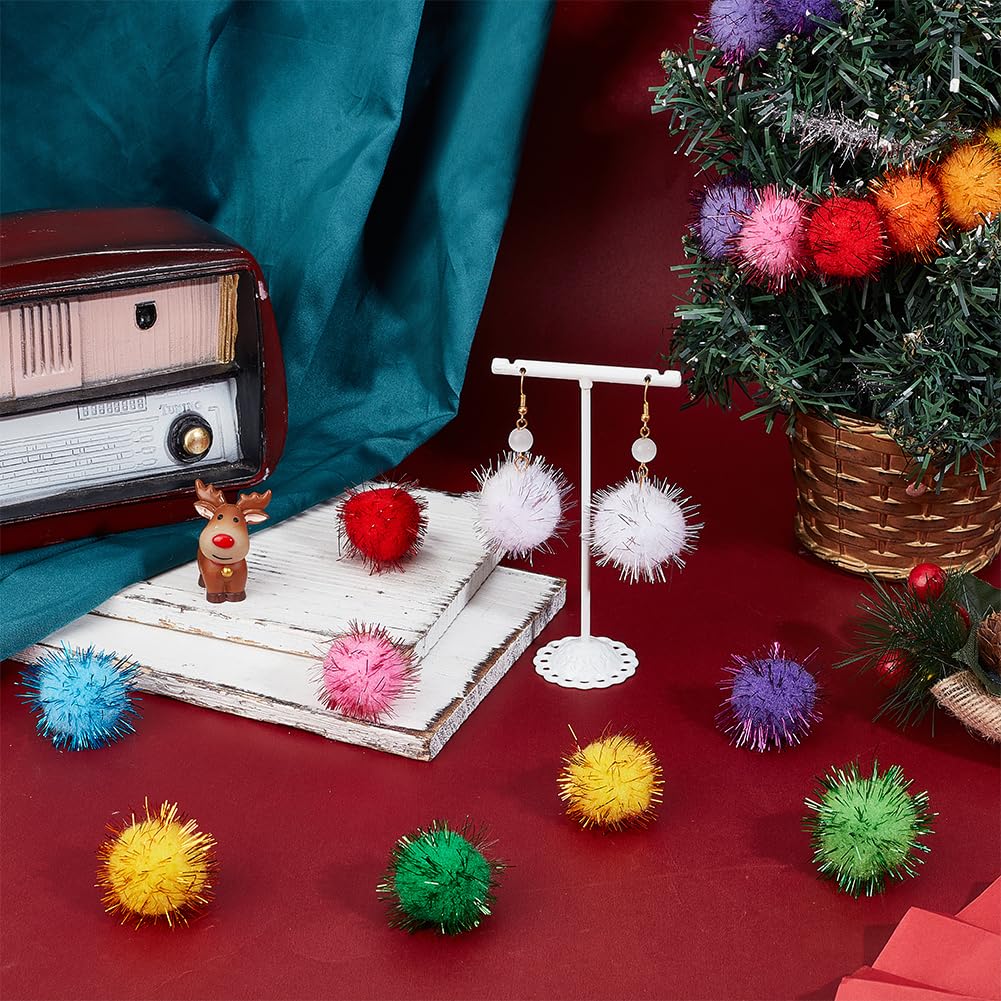 SUNNYCLUE 130Pcs 13 Colors Large Pom Poms Bulk Pompom Balls 30mm Fibre Soft Fluffy Round Fuzzy Tinsel Sparkle Ball Glitters Cat Kitten Chase Pompoms for Crafts DIY Art Christmas Party Decorations - Image 4