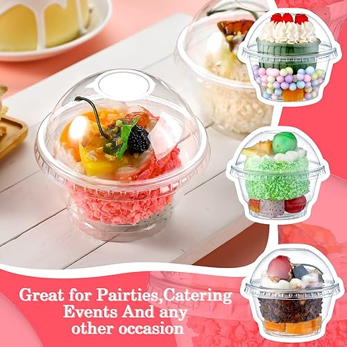 Miniatura 4 de Dingion Paquete de 200 vasos de plástico transparente de 5 onzas a granel desechables para helado con tapas de cúpula sin agujero, recuerdos de