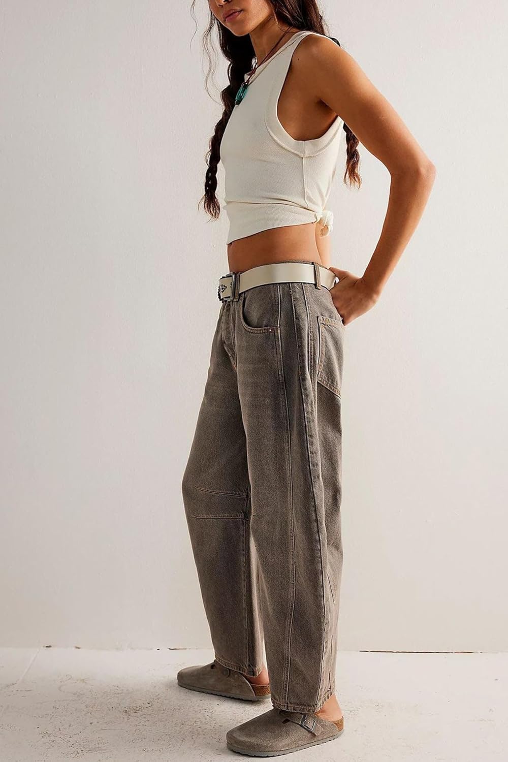 Womens Baggy Boyfriend Jeans Vintage Wide Leg Mid Rise Barrel Denim Ankle Pants Cropped Jeans,Archive Grey,3X-Large - Image 3