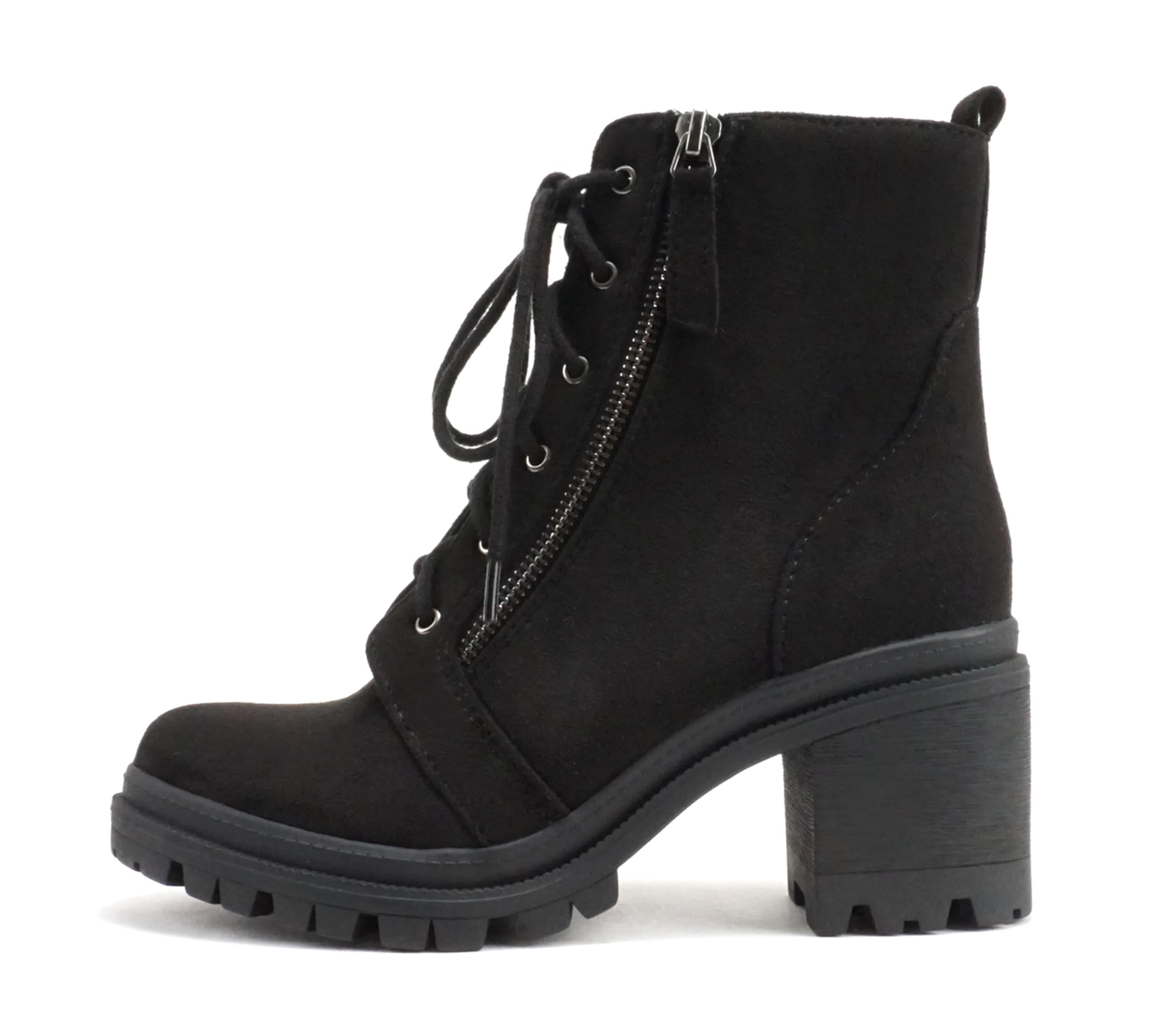 Soda Indiana Womens Faux Leather Lace Up High Chunky Heel Ankle Booties