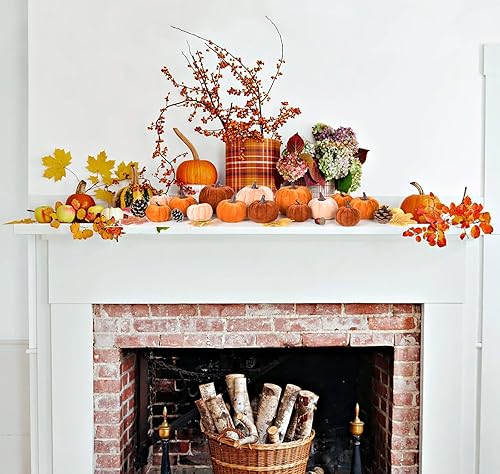 Miniatura 5 de Lvydec Juego de calabazas de terciopelo para decoración de cosecha, 12 calabazas de tela naranja de varios tamaños para decoración de mesa,