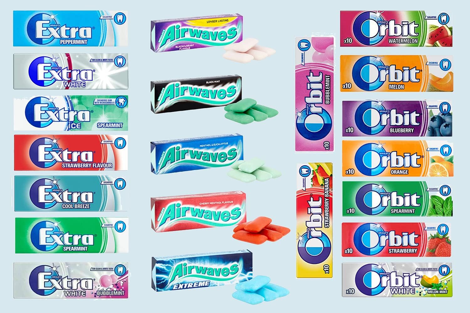 WRIGLEY'S SUGAR FREE CHEWING GUM COLLECTION PICK ANY 2 Flavours - 10 PACKETS EACH