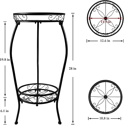 Miniatura 6 de Soporte de metal para plantas de 2 niveles para interiores y exteriores, paquete de 2 estantes altos para macetas resistentes al óxido, soporte