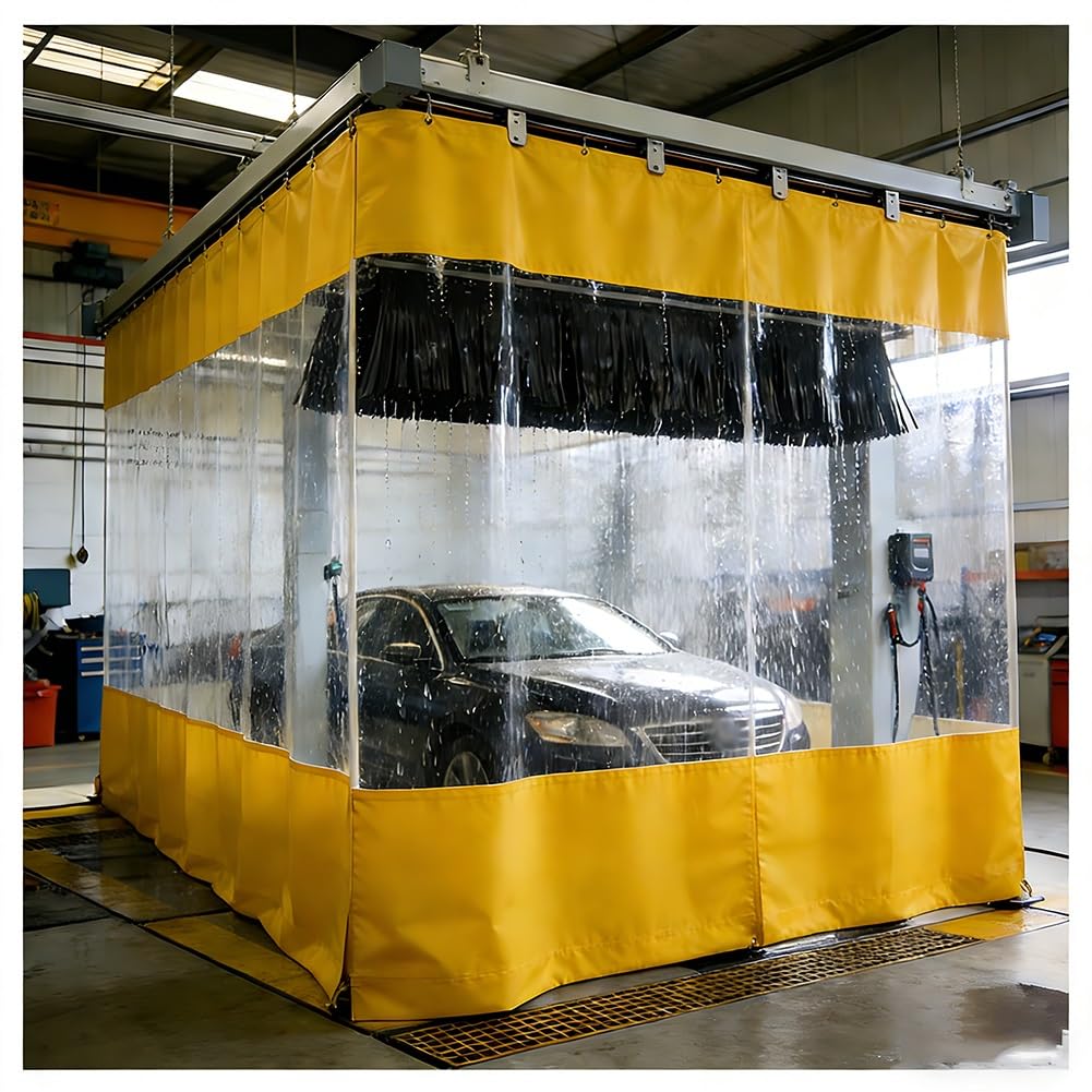 GJMSSMY Heavy-Duty Waterproof Car Wash Partition Curtain with Eyelets, Industrial Divider Curtains - Partition Space Quickly, Outdoor Vinyl Curtain for Patio Pergola Porch(Yellow,3x3m/9.8x9.8ft)