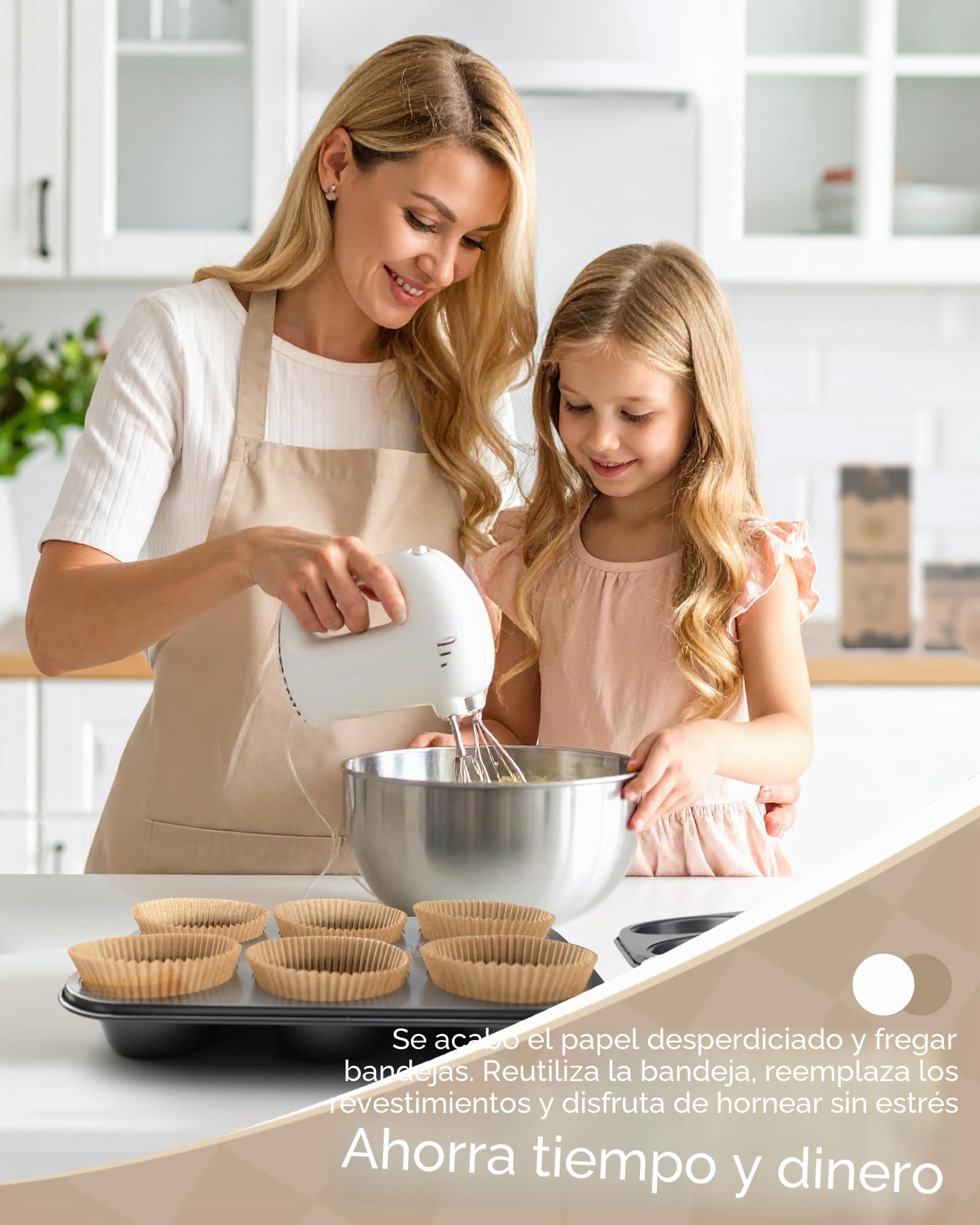 Bake Choice 2 Piezas Jumbo Molde para Magdalenas 6 Tazas,Incluye 50 Piezas Jumbo Moldes Magdalenas Papel,acero al Carbono Antiadherente,para Fiestas & Hogar & Hornear