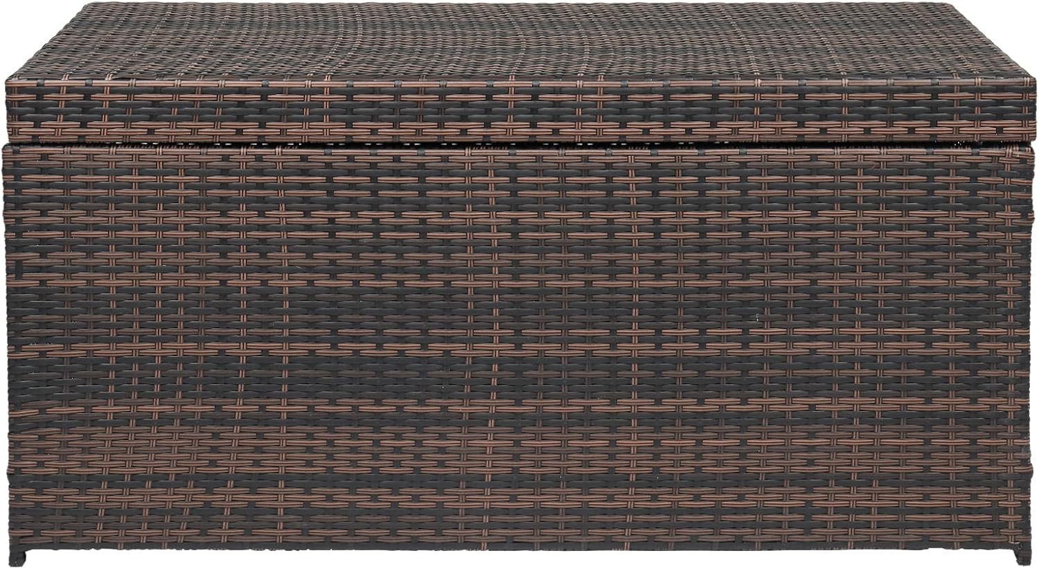 Outdoor Deck Box,Outdoor Wicker Patio Furniture Deck Storage Box,Rattan Pool Storage Box with Lid, Garden Deck Bin Storage Bench Deck Box for Garden, Backyard, Pool (Brown)