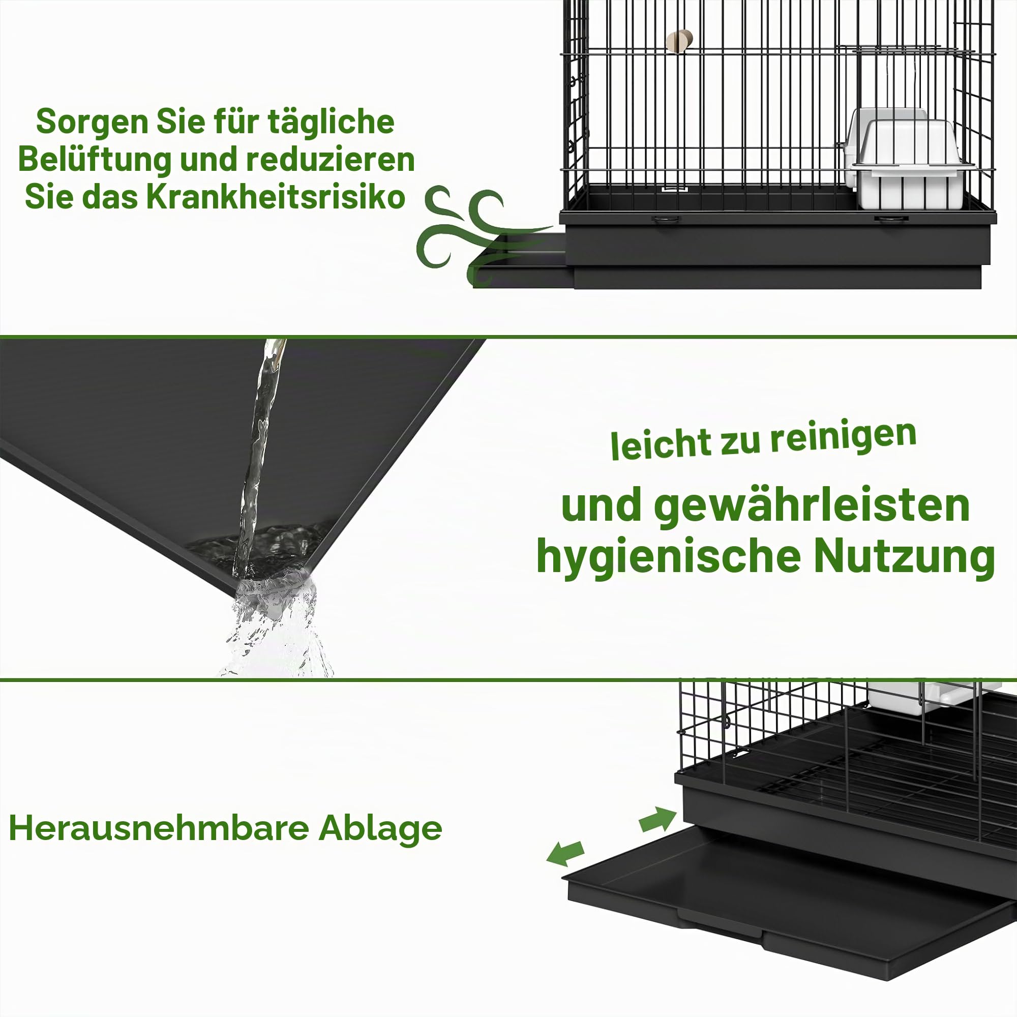 UISEBRT Vogelkäfig mit Offenem Dach, Holzstangen und Futternäpfe - Großer Vogelhaus Vogelvoliere Metall Vogelbauer Käfig Vogel für Finken Kanarienvögel Wellensittiche Schwarz (Typ D, 40x40x72cm)