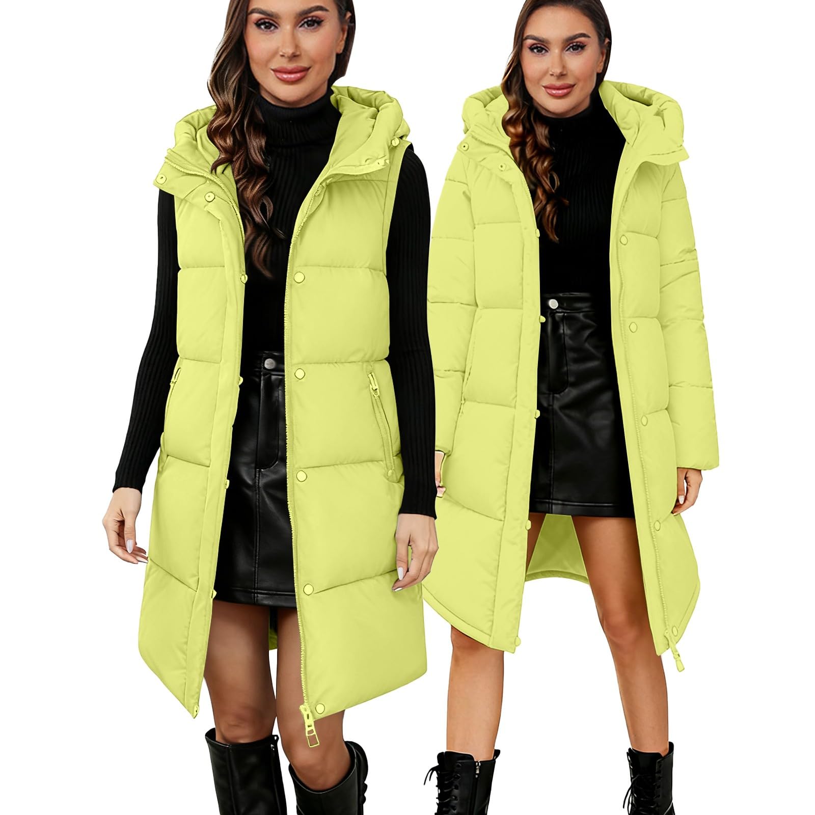 Giacche imbottite per le donne invernali di media lunghezza piumino cappotto con zip chiusura con bottoni cappotti caldi trapuntati giacca con cappuccio con maniche rimovibili Capispalla oversize