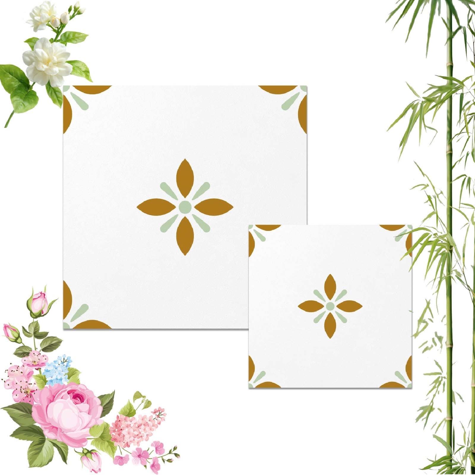 Self-Adhesive Wood Pattern Floor Tiles, 20pcs-30x30cm Vintage Floral Self Adhesive Vinyl Tile, Waterproof Removable Wall Floor Decal for Bathroom Kitchen Bedroom (10pcs-20x20cm,PTS87)
