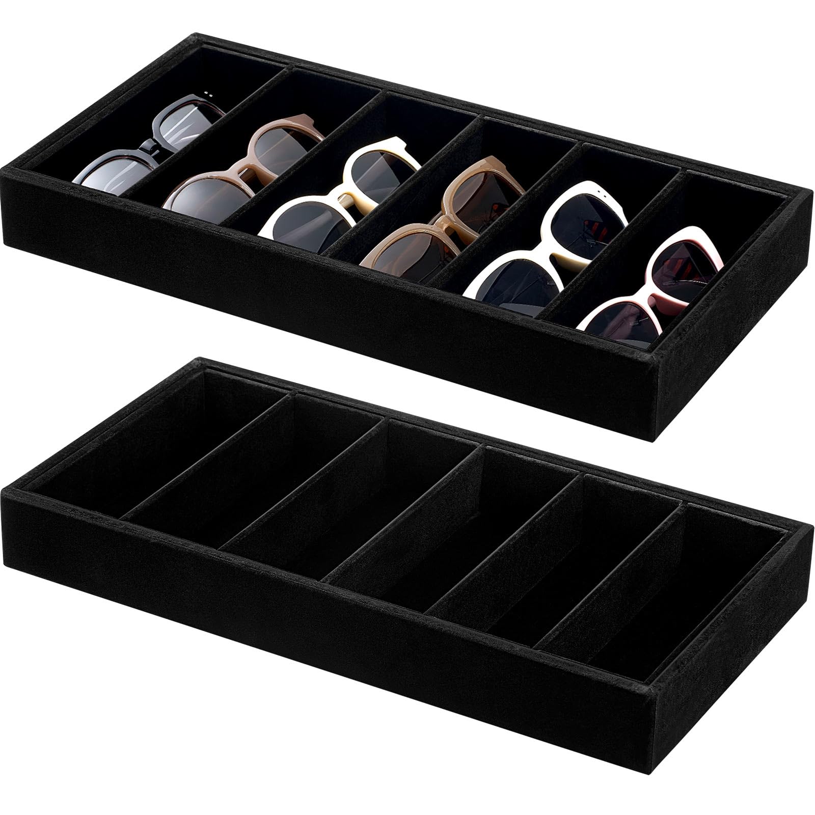 Plateau de rangement velours pour lunettes de soleil et bijoux empilable x2