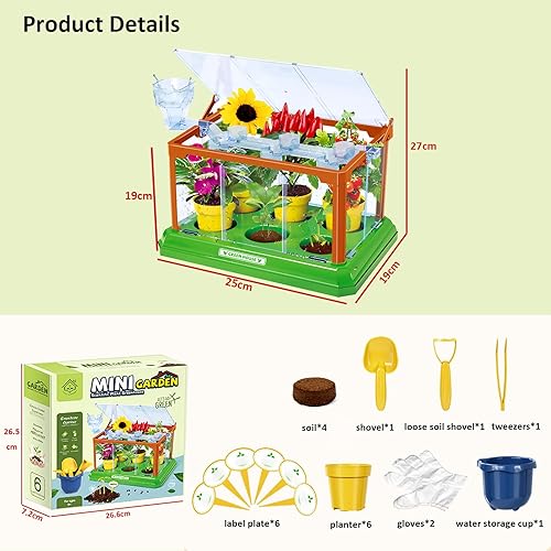 Miniatura 7 de Kit de jardinería para niños, kit de terrario de cultivo de invernadero, juego de cultivo de plantas, descubrimiento, regalo educativo de jardinería