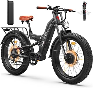 FREESKY 4000W Dual Motor Electric Bike for Adults, 48V 30AH Samsung Cells Battery 120Miles Range, 40MPH AWD Fast E-Bike, 26" Fat Tire Full Suspension Electric Mountain Bike, UL2849 Certified by TÜV
