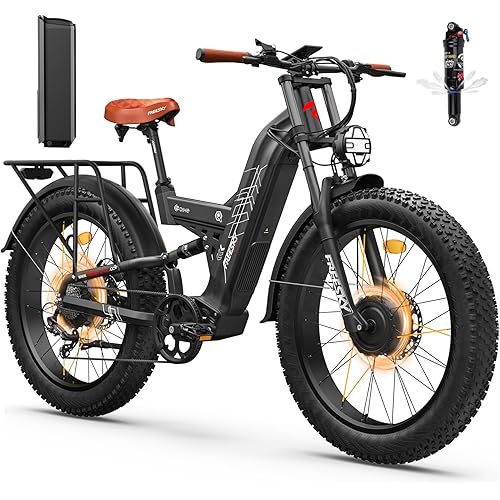 FREESKY 4000W Dual Motor Electric Bike for Adults, 48V 30AH Samsung Cells Battery 120Miles Range, 40MPH AWD Fast E-Bike, 26" Fat Tire Full Suspension Electric Mountain Bike, UL2849 Certified by TÜV