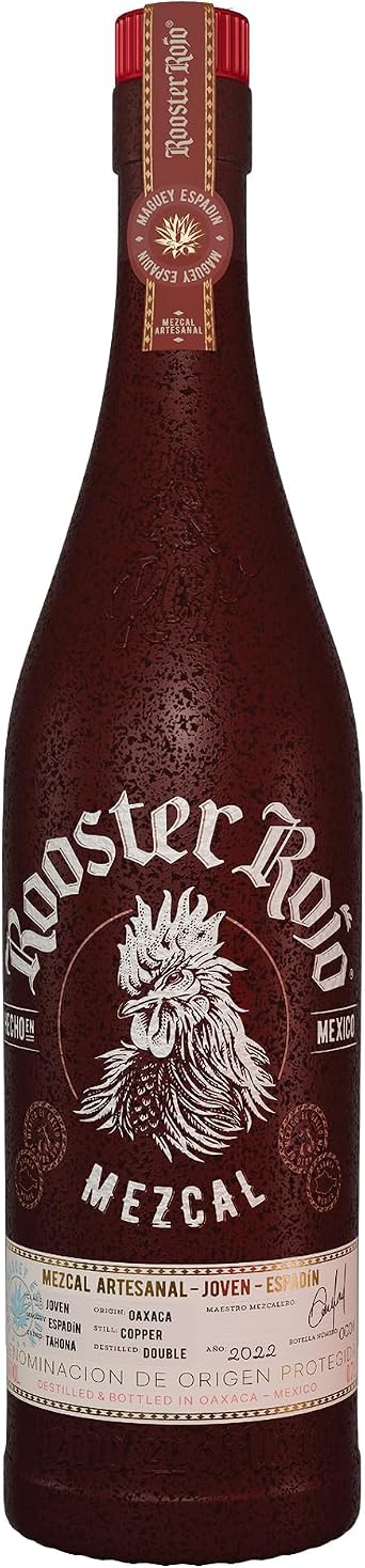 Rooster Rojo Mezcal - Made with 100% Espadin Agave - Handcrafted & Double Distilled in Copper Pots - From Oaxaca, Mexico - 43% Vol 70cl 700ml / 0.7 Litre Dark Glass Bottle