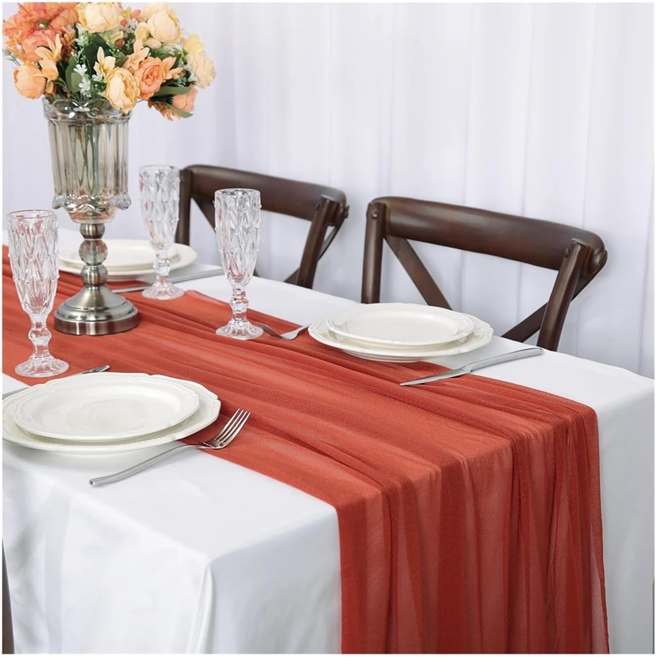 Table Runner for Home Decor 4pcs Gauze Table Runner 70x300cm Chiffon Like Wedding Party for Bridal Shower Decorations(Color 7)