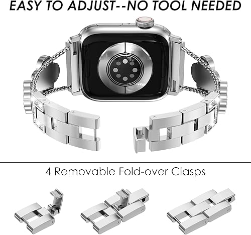 Miniatura 5 de Surace Compatible con correas de Apple Watch de 1.575 pulgadas para mujer, joyería de diamantes de imitación de acero inoxidable con funda