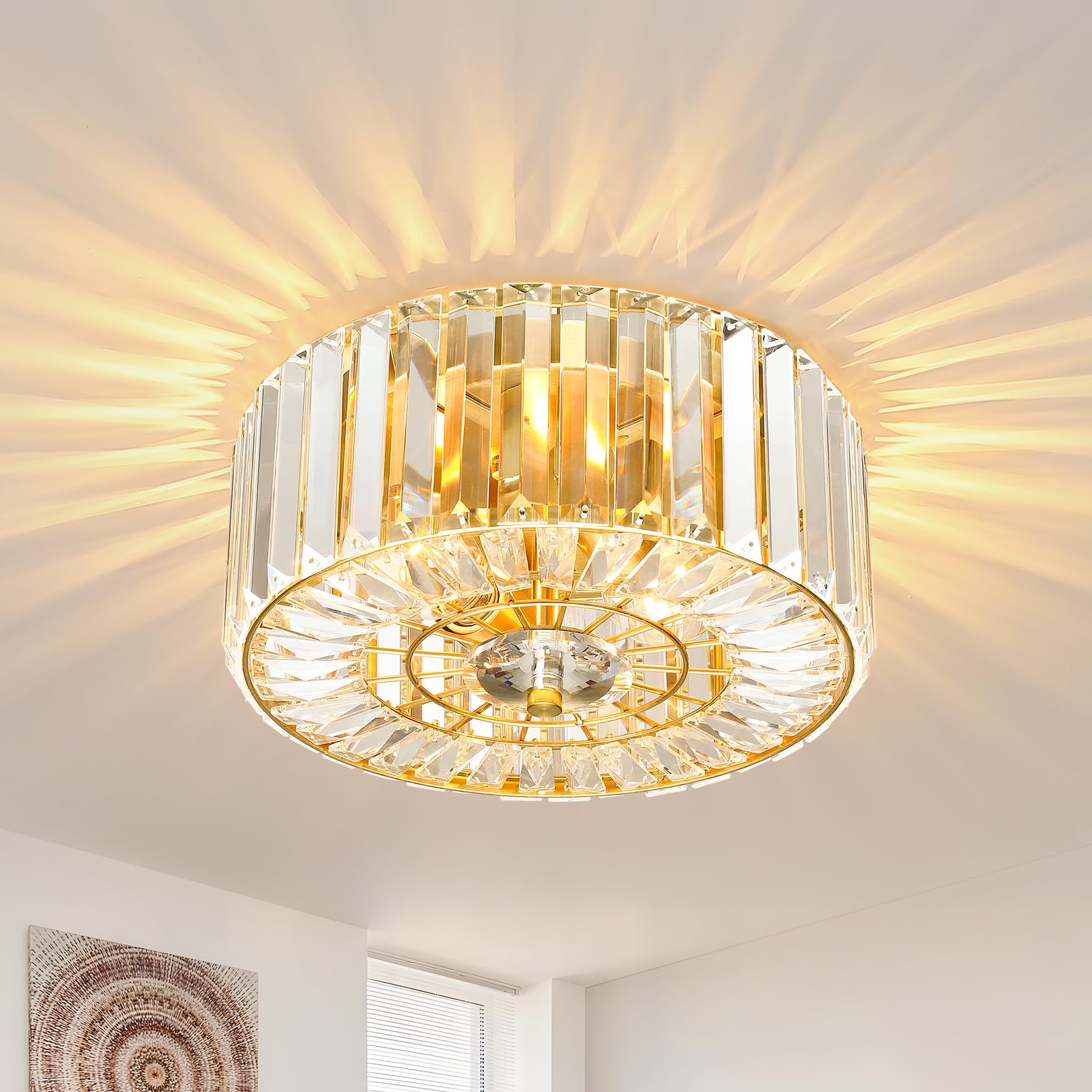 Photo 1 of pasentel 11.88-Inch 2-Light Gold Crystal Flush Mount Ceiling Light Fixture