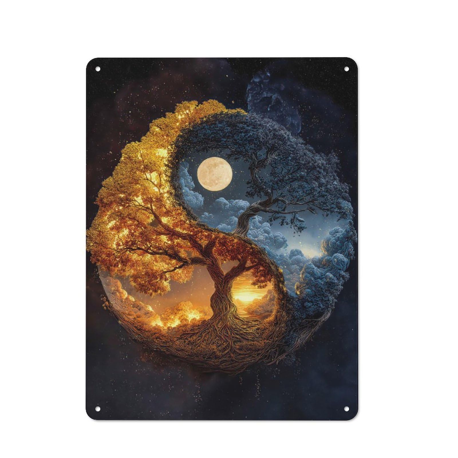 Yin Yang Tree of Life Retro Metal Wall Decor 40x30cm, Decorative Tin Plaque for Pub, Home Bar, Shed Or Man Cave