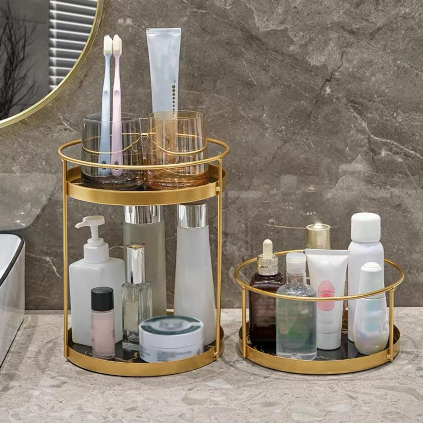 Enakshi (LABEL) Creations Bathroom Organizer Round Cosmetic Storage Rack for Household Farmhouse Hotel Black Double LayersHome & Garden|Household Supplies & Cleaning|Home Organization|Storage Boxes 2