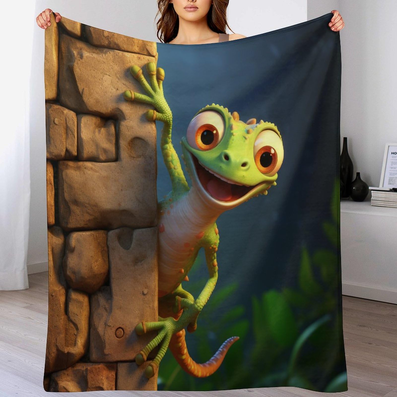 Couverture lézard en flannel polaire pour partager des moments de tendresse en famille au salon