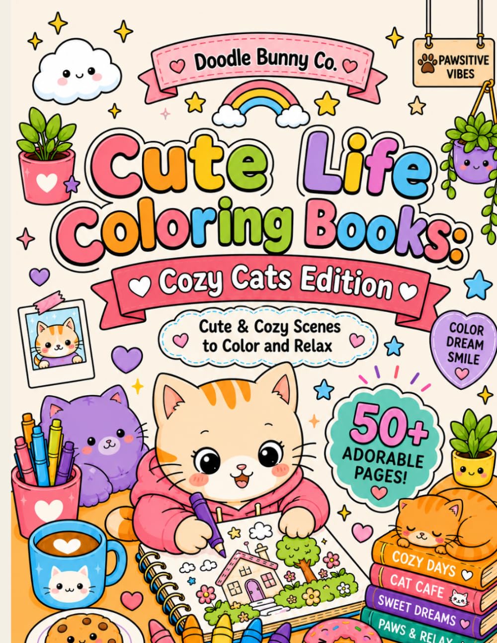 Cute Life Coloring Books: Cozy Cats Edition: Cute & Cozy Scenes to Color and Relax