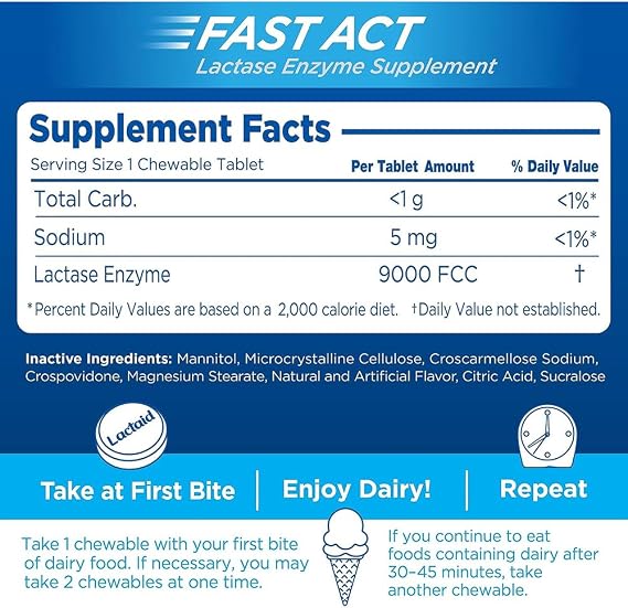 LACTAID Fast Act Chewables Vanilla Twist 32 Tablets ( Pack of 3)
