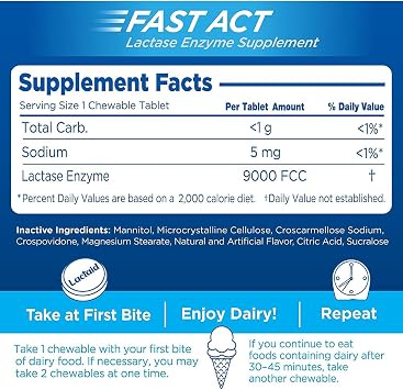 LACTAID Fast Act Chewables Vanilla Twist 32 Tablets ( Pack of 3)