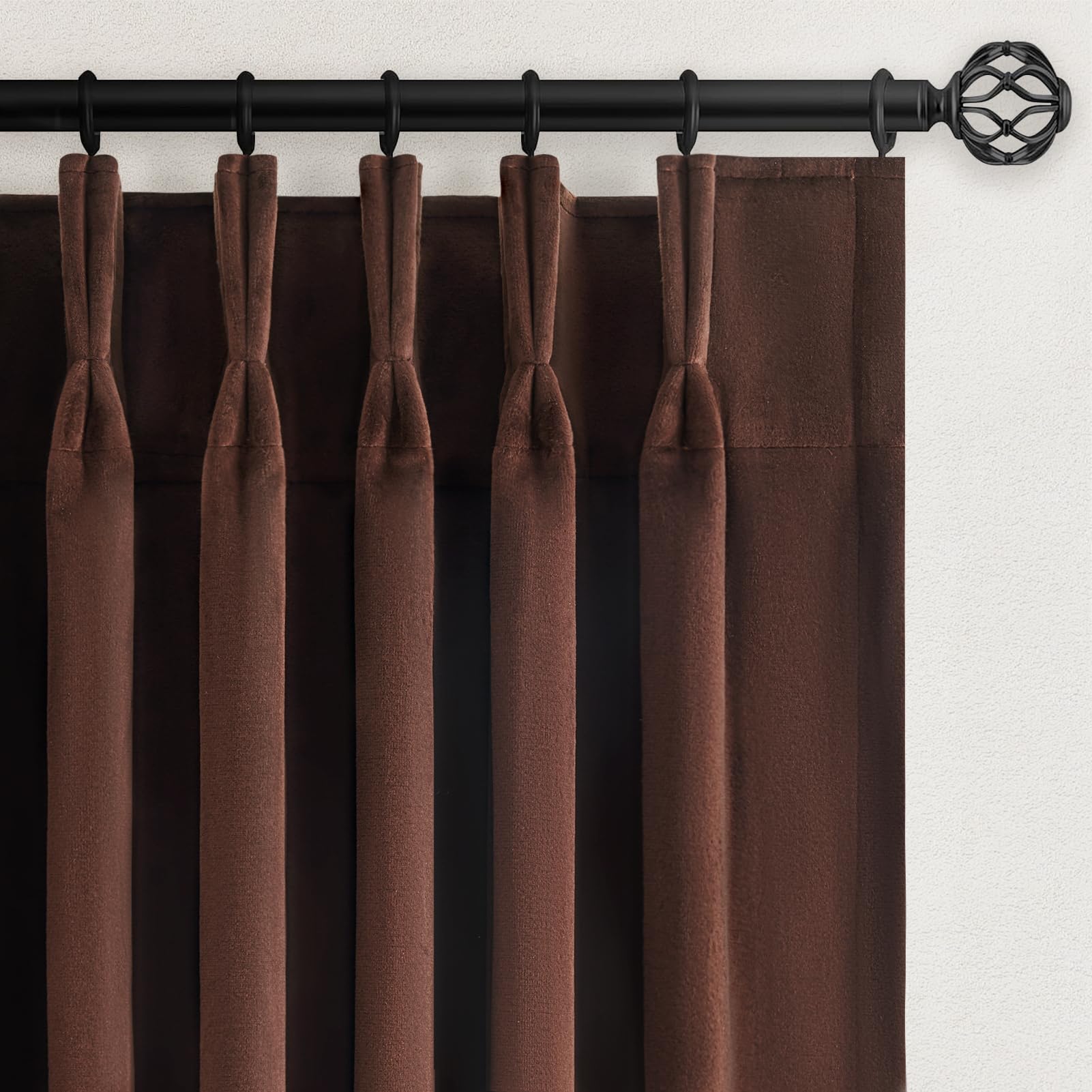 Photo 1 of 96 inches Long Brown Velvet Blackout Curtains for Living Room Bedroom Luxury Vintage Light Blocking Thermal Insulated Pinch Pleated Drapes, Tan 2 Panels with Hooks Track,Sliding Door,Terracotta
