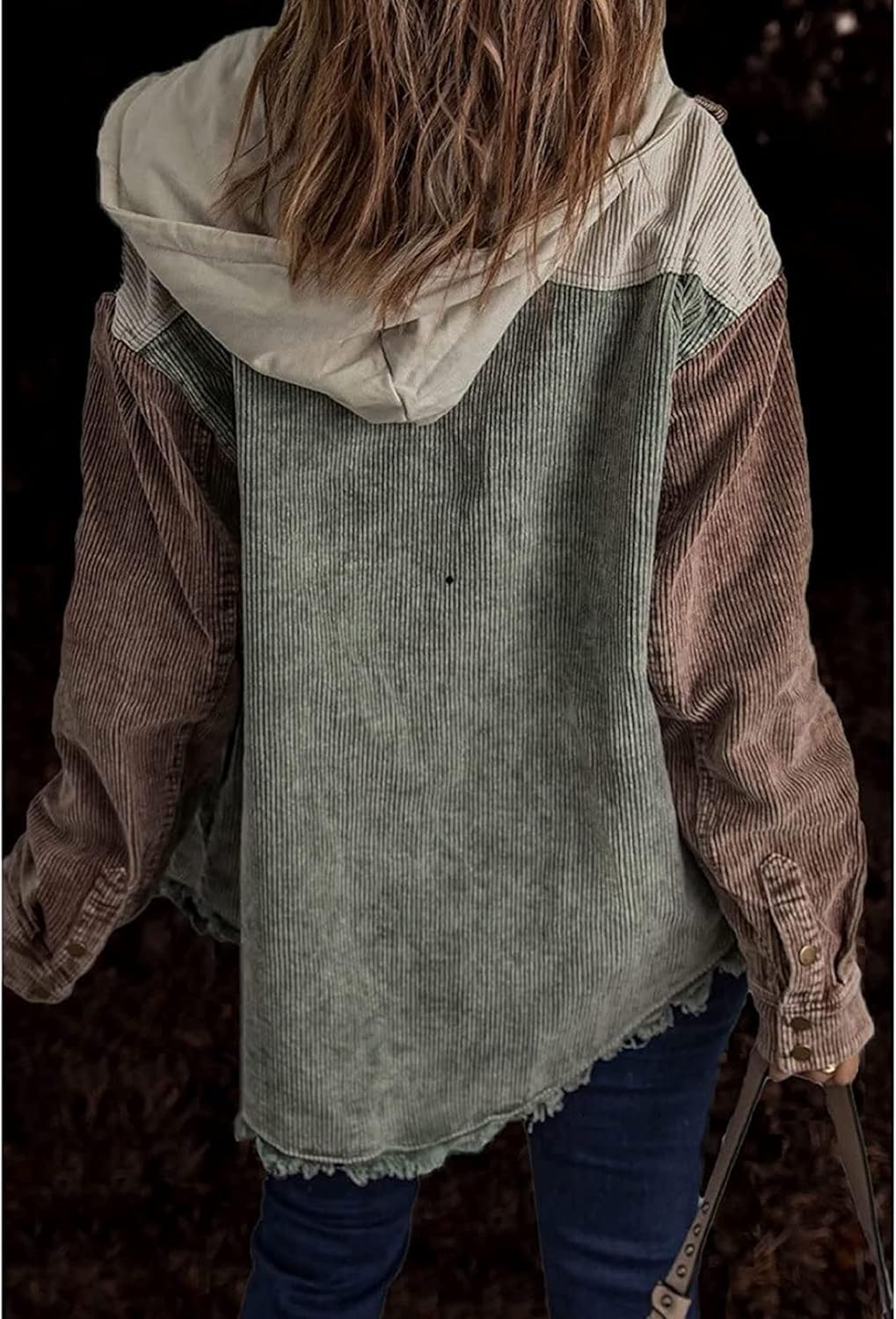 NLAVW Damen Cord Jacke, Brauner Cord Mantel, Langarm Mantel Herbst und Winter Oberbekleidung