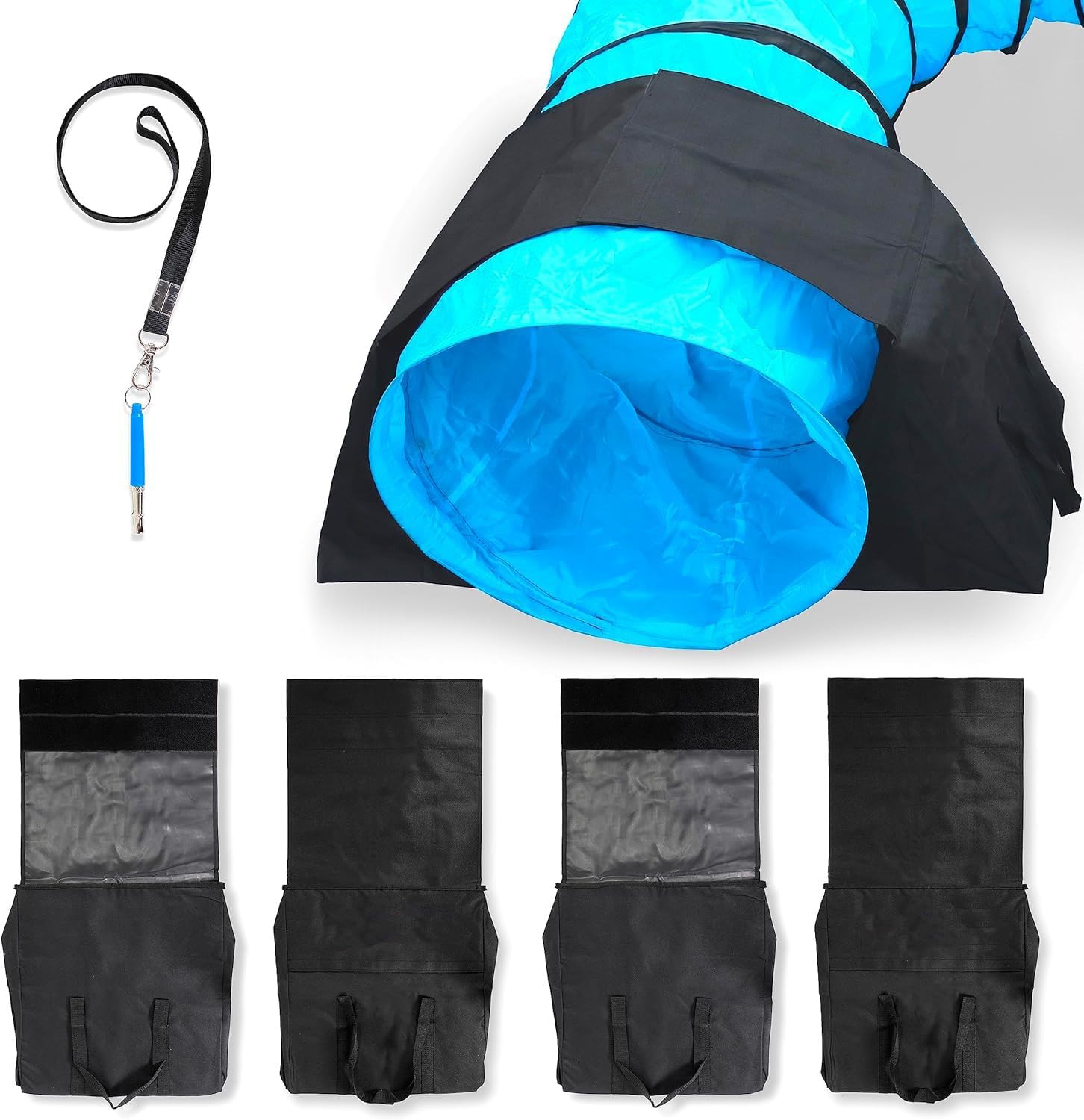 IRSTBL Dog Agility Tunnel Saddlebags – Set of 2 Waterproof Sandbag Weights for 18–24" Tunnels – Adjustable 9 kg Per Side Anchors with Training Whistle