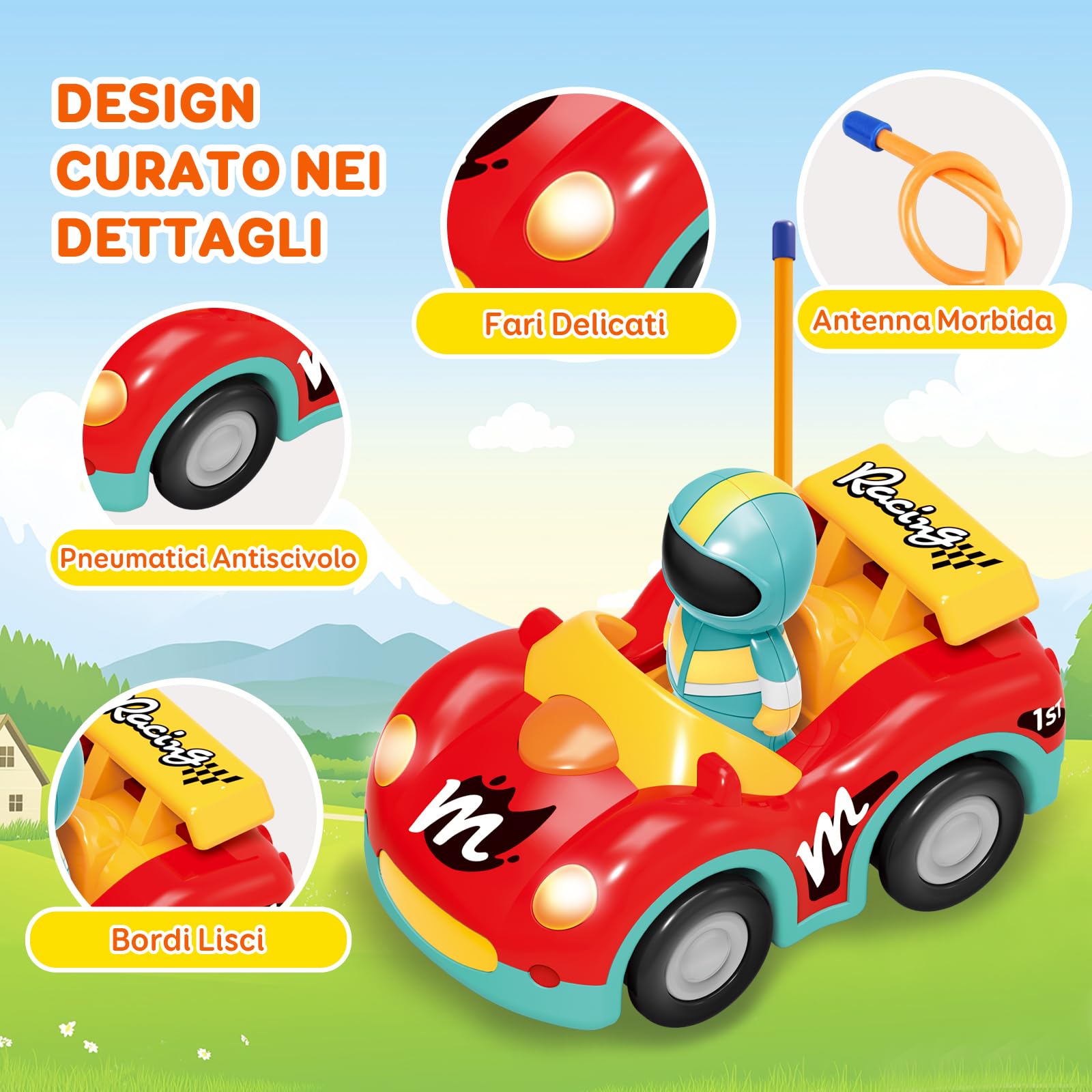 Pup Go Macchina da Corsa RC Cartoon per Bambini 18 Mesi+ con Musica e Luci, 2 Bambole Intercambiabili, Prima Macchina Telecomandata per Prima Infanzia, Regalo Perfetto per Compleanno o Natale, Rosso