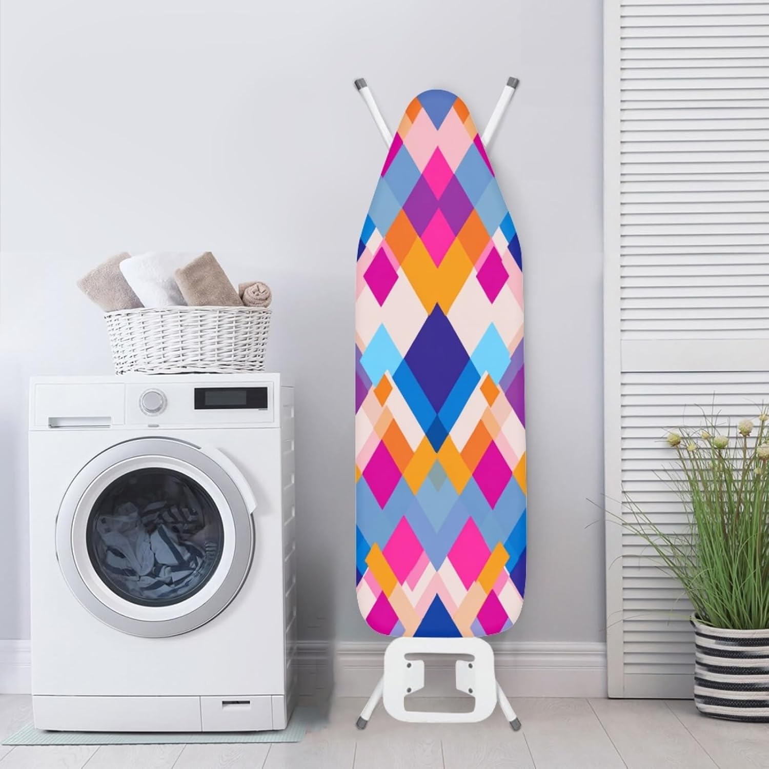 Large Ironing Board Cover and Pad 59x19 Blue Pink Geometry Iron Table Cover with Padding,Extra Wide,Resist Scorching and Staining,Heatproof,Adjustable Fastener Durable Stain