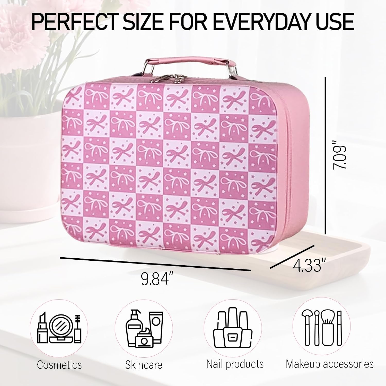 Travel Makeup Case with Mirror, Large Capacity Cosmetic Bag,for Bedroom, Travel,Portable Organizer for Cosmetics, Nail Tools, Craft Supplies, Gift for Women Mom Girls