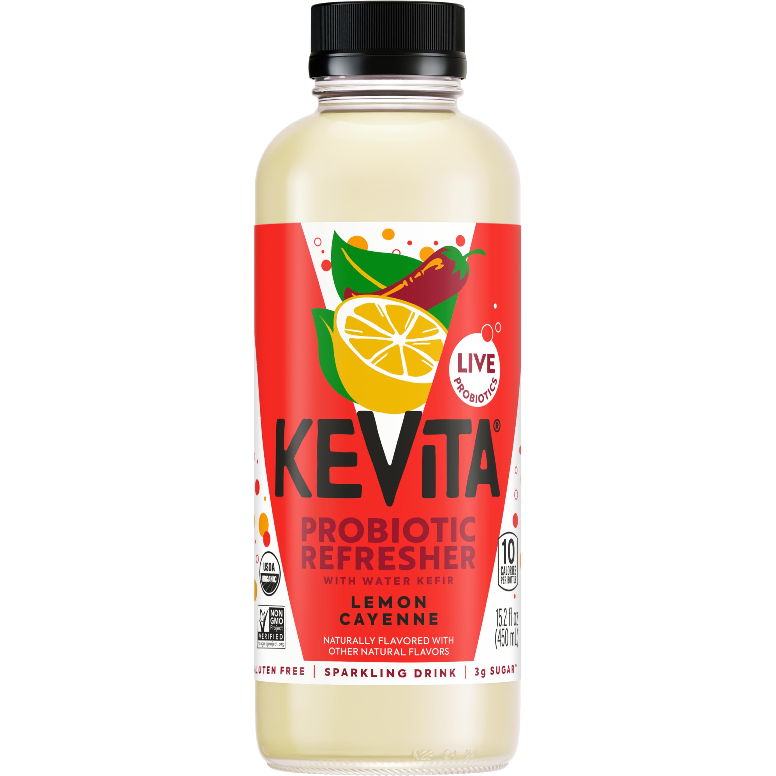 KeVita Sparkling Probiotic Drink, Lemon Cayenne, 15.2 Fl Oz