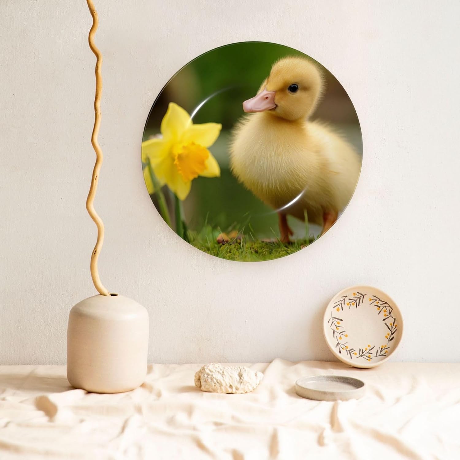 Bone China Decorative Plate with Display cute baby ducks Ceramic Plates Crafts Art Decor Dessert Plate Ceramic Ornament Porcelain Plates for Living Room Kitchen Table Home Decor