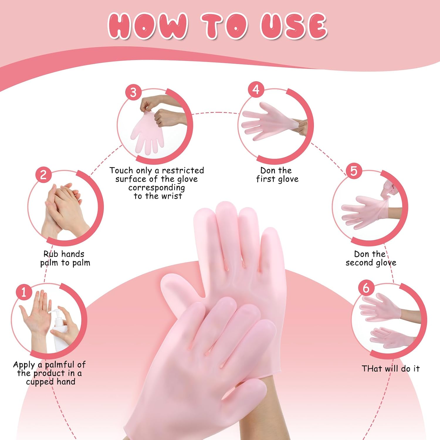 2 Pairs Silicone Gloves for Dry Hands, Hand Moisture Gloves - Moisturizing Glove for Dry Hands, Overnight Moisture Glove for Softening Rough Skin - Pink & White