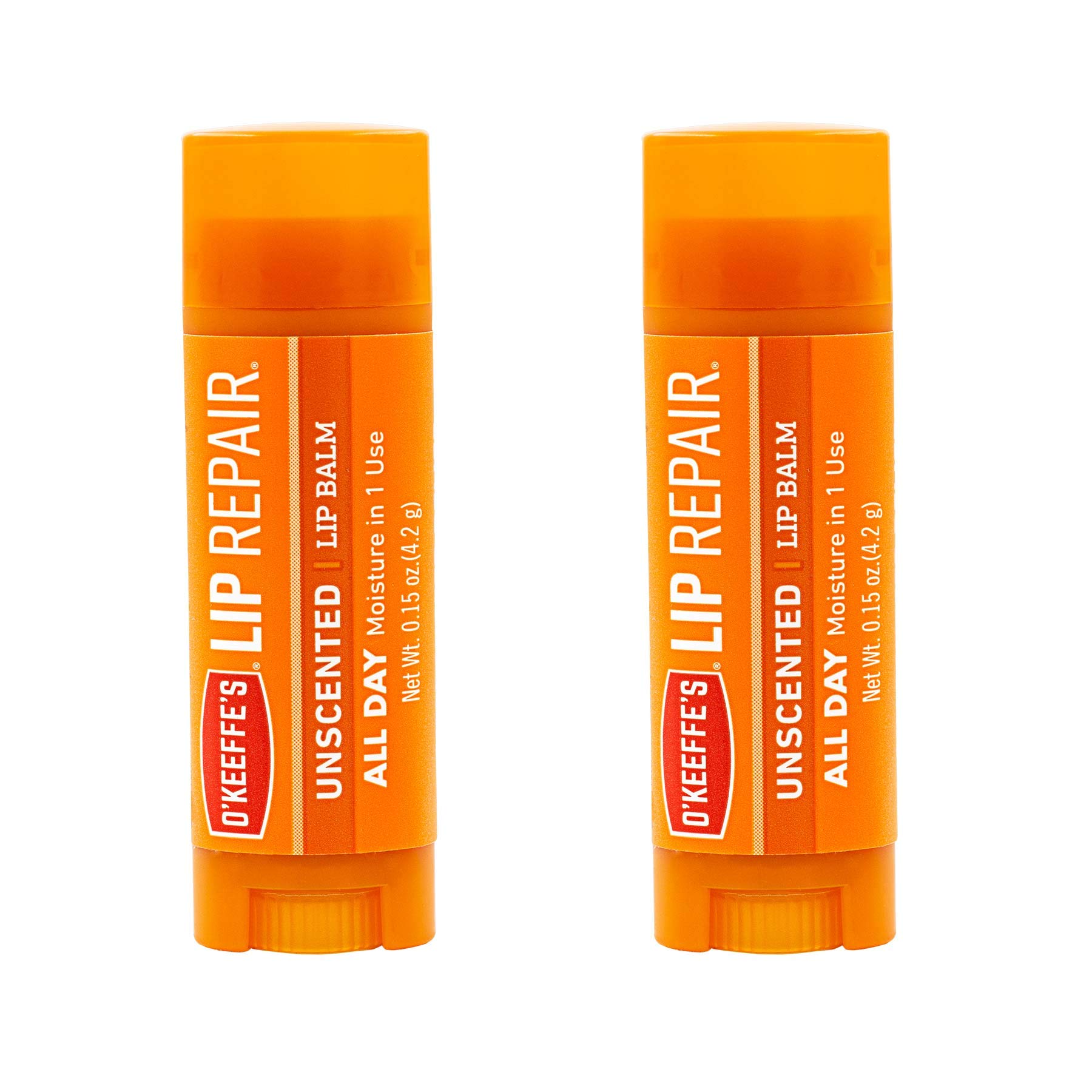 O'Keeffe's Unscented Lip Repair Lip Balm for Dry, Cracked Lips, Stick, (Pack of 2), clear (K0700137)