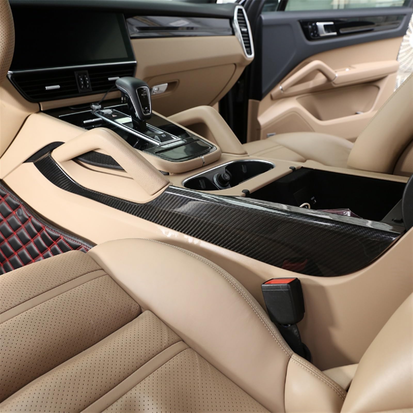 Komponenten Echte Kohlefaser Car Central Control Gear Shift Panel Side Trim Strips Cover Für Porsche Cayenne 2018-2023