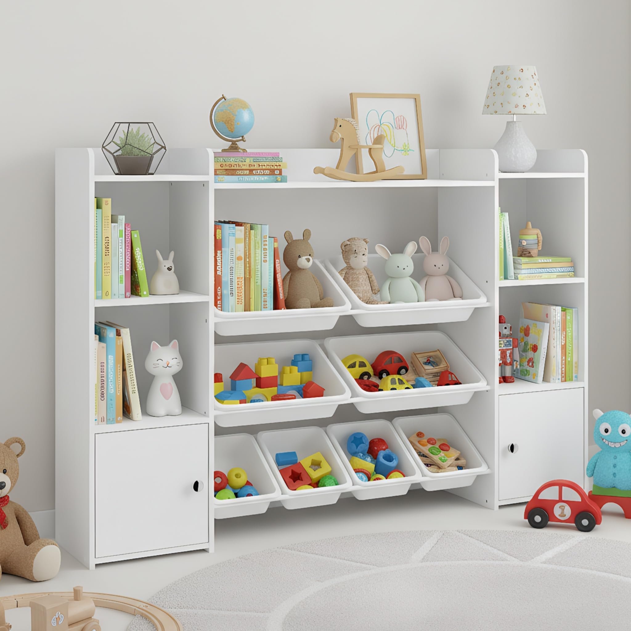 1 Pieza Estantería Infantil Blanca con 8 Cajas y 2 Puertas