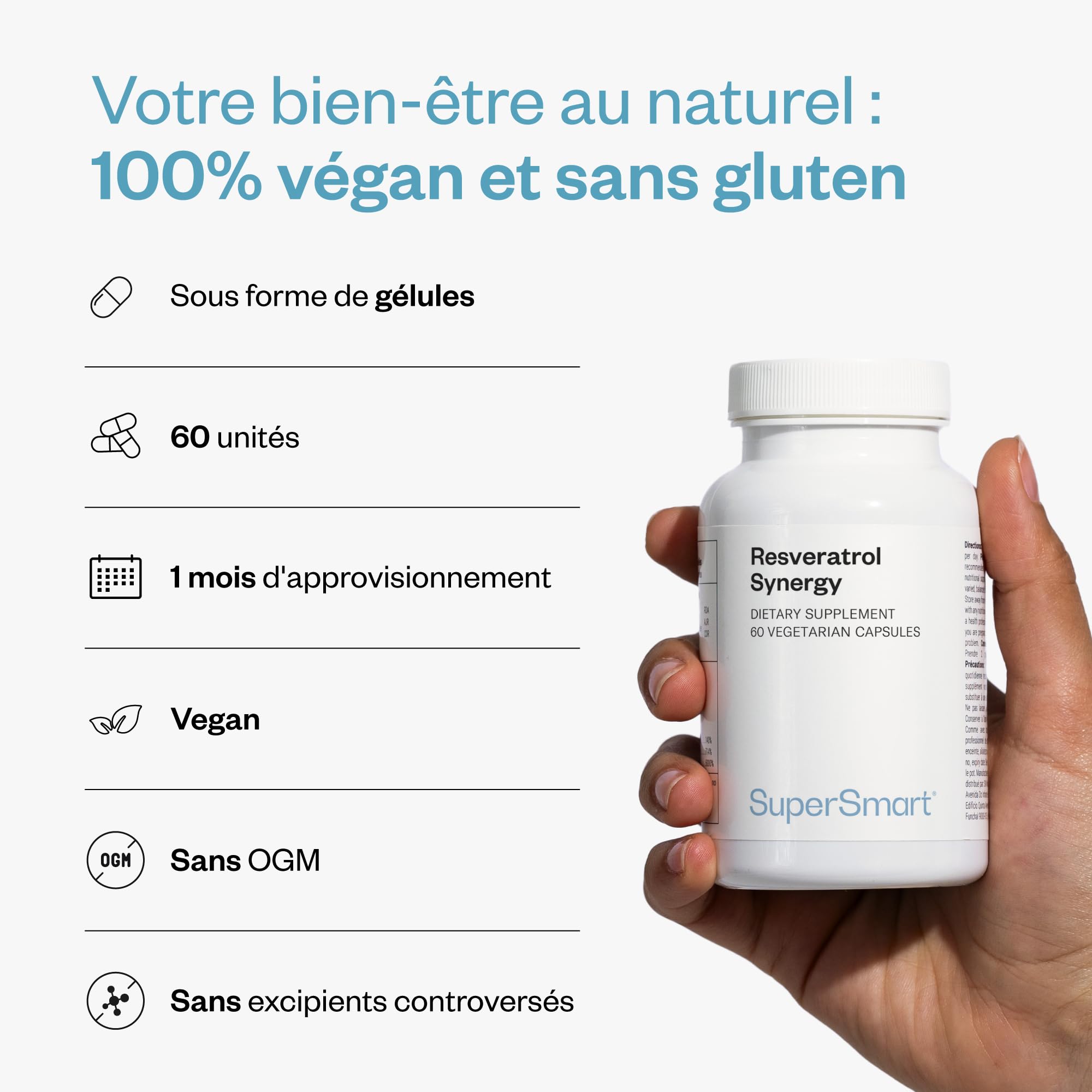 Resveratrol Synergy - Puissants Antioxydants Naturels (Fisétine, Ptérostilbène, Quercétine, Polydatine, Proanthocyanidines) - Aide à Combattre le Stress Oxydatif - Vegan - Sans Gluten - SuperSmart