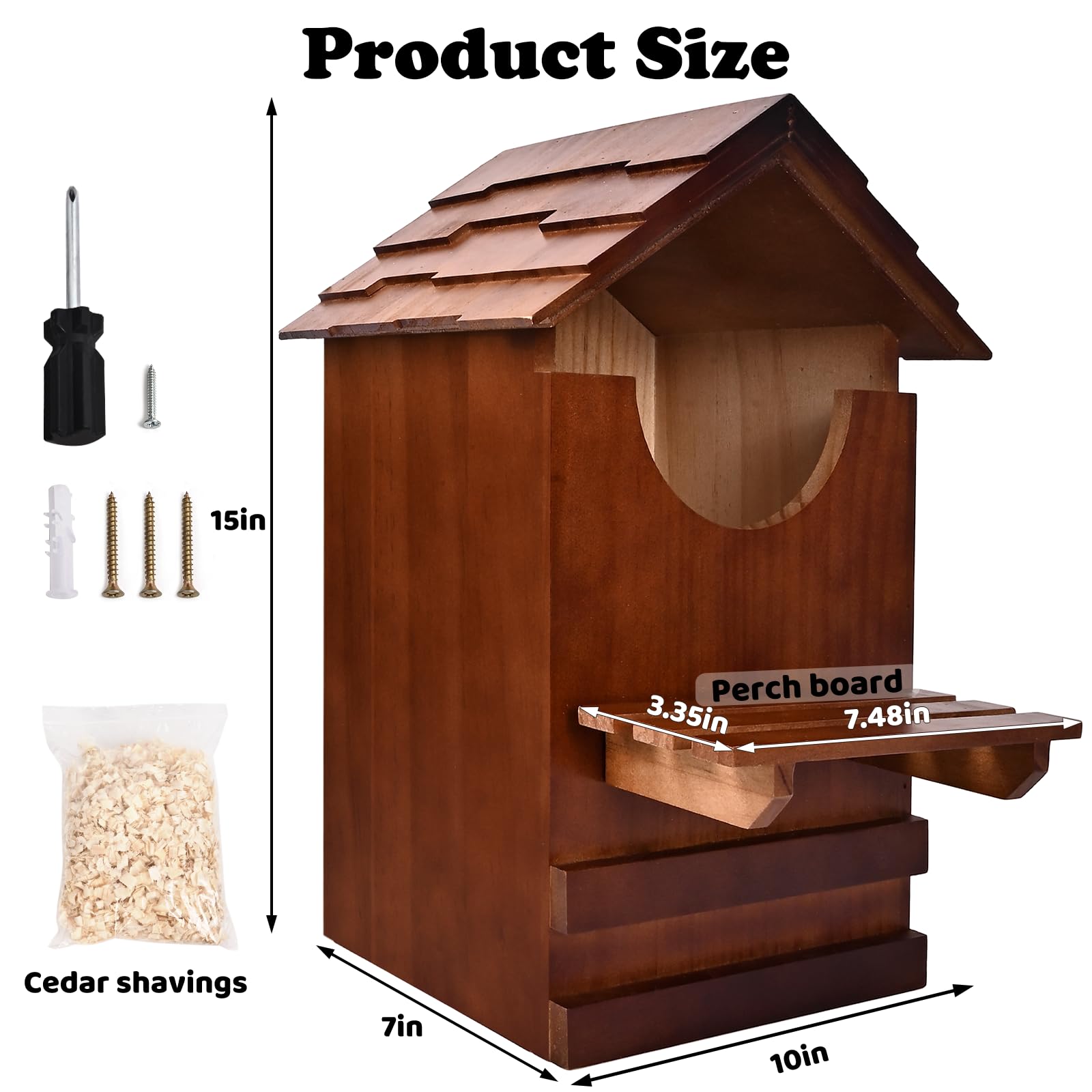 Casetta per gufi, in legno di cedro naturale, 37 x 22 x 19 cm, facile da montare, casetta per uccelli per cortile, giardino e habitat per animali selvatici
