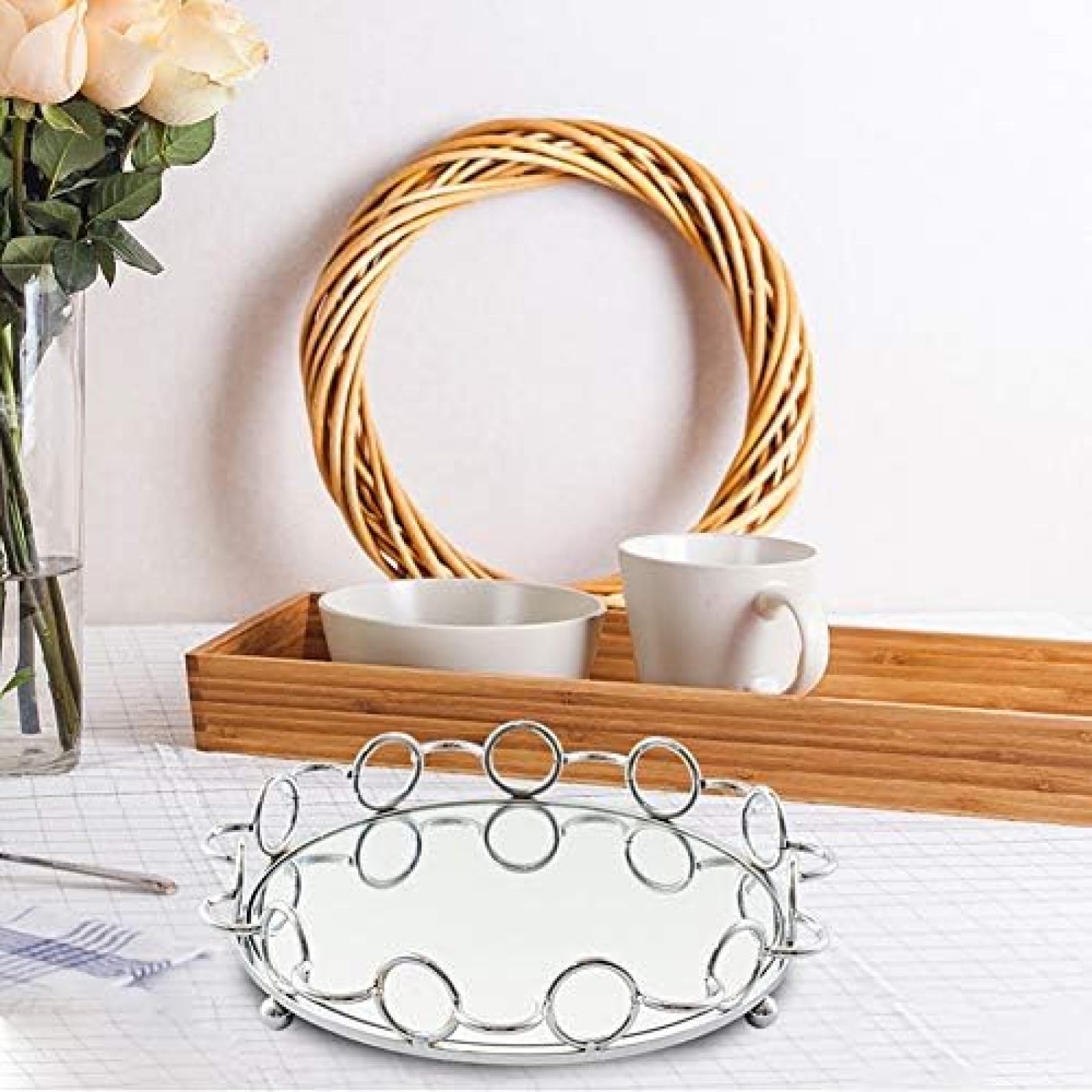 Gold/Silber Serviertablett Cupcake Organizer Tablett Hochzeit Home Decor Make-up Schmuck Organizer Verspiegeltes Metalltablett,Silber,Constructive23