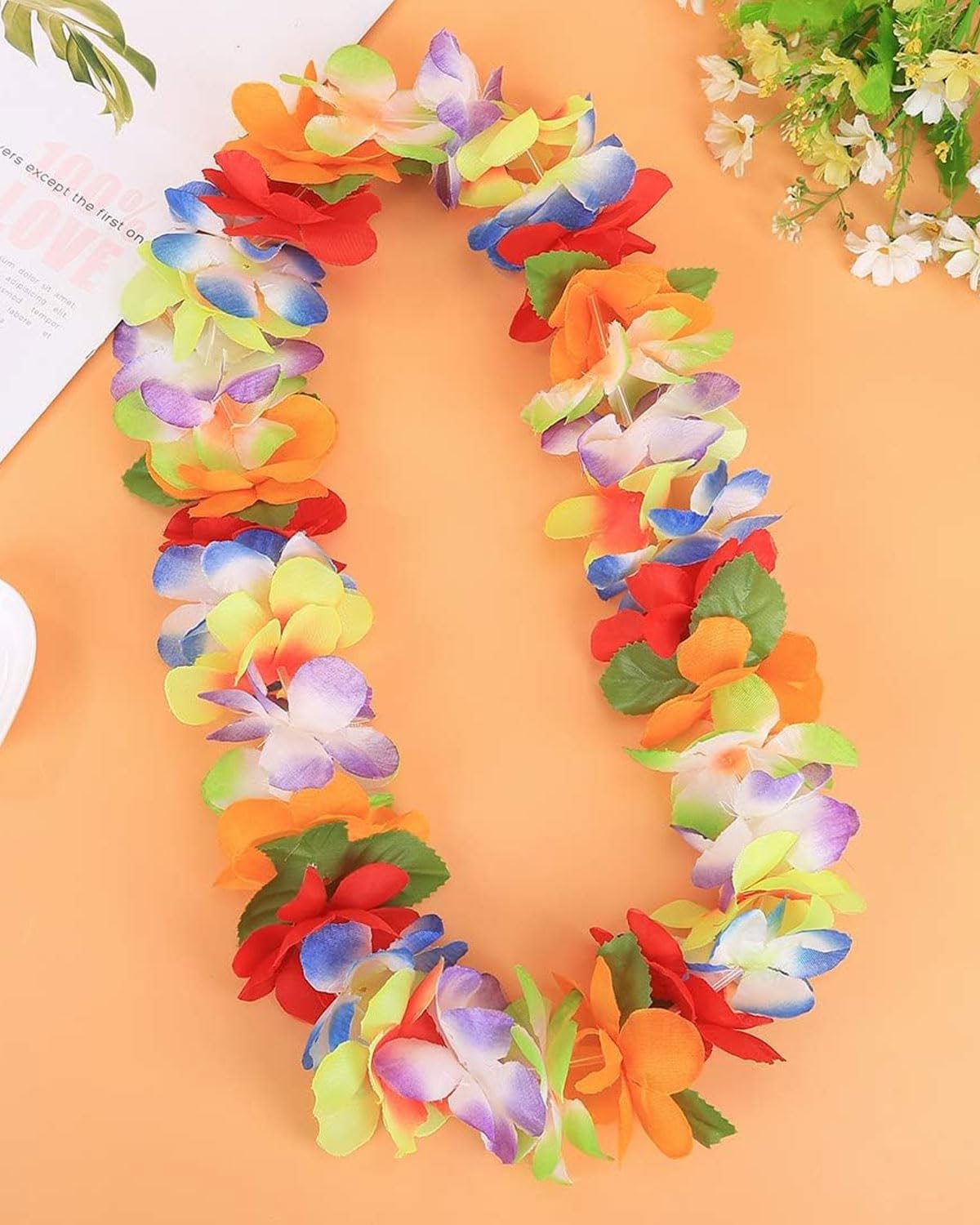 2 Pack Tropical Flower Garland Necklaces - Hawaiian Party Decor for Beach & Luau Events
