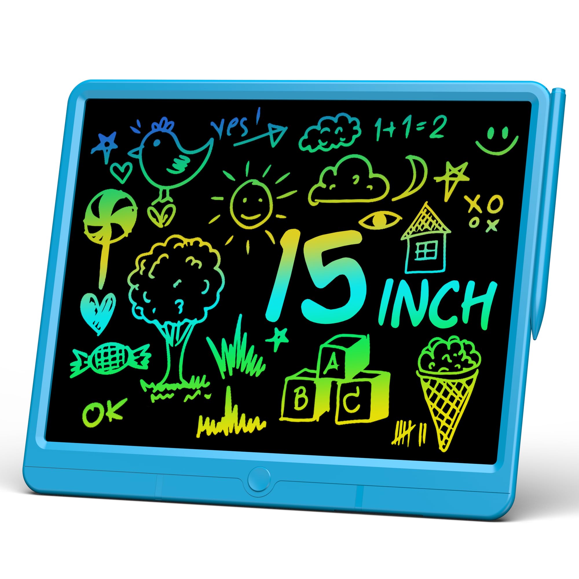 LCD Writing Tablet 15 Inch,Colorful Screen Doodle Board Drawing Pad for Adults & Kids,Electronic Writing Board Drawing Tablet,Educational Toys Gifts for 3-12 Year Old Boys,Girls,Toddler-Cartoon Blue