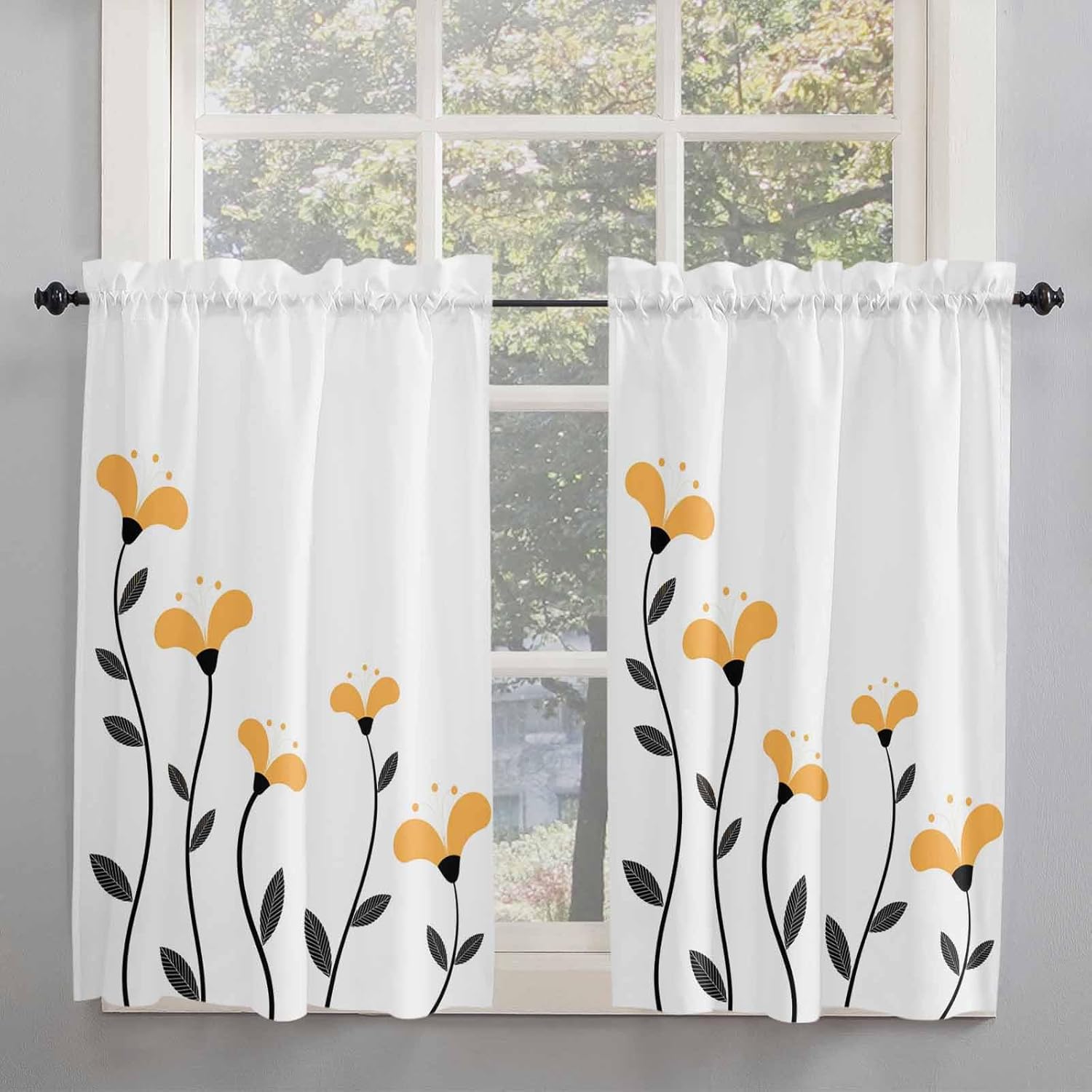 Red Modern Kitchen Curtain Vintage Floral Striped Leaves Lines Geometrical Printed