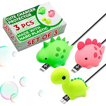 Phone Charger Protector Animal for Cord Set of 3 USB Cable Protector Animals in Fun Dinosaur Shapes Durable Plastic Cable Accessories, Long Lasting Protection, Prevents Fraying, Bending & Damage