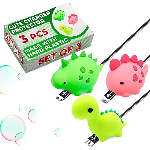 Phone Charger Protector Animal for Cord – Set of 3 USB Cable Protector Animals in Fun Dinosaur Shapes – Durable Plastic Cable Accessories, Long Lasting Protection, Prevents Fraying, Bending & Damage