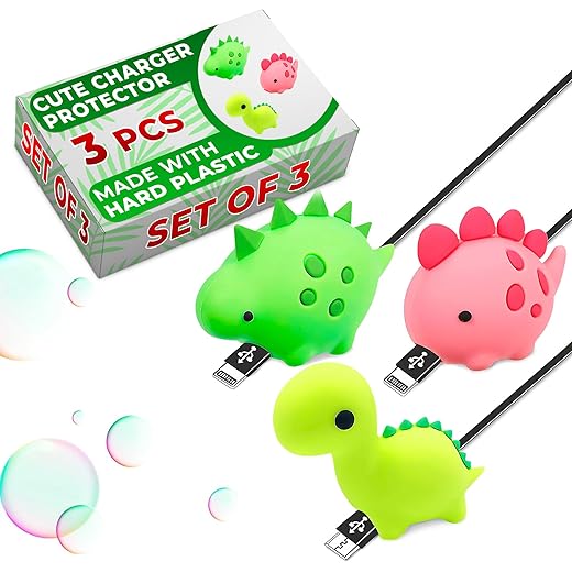 Phone Charger Cord Protector Animals - 3pcs Cable Protector Cute Charger Protector Animals for iPhone IPad Android - Plastic Jurassic Animal Bite Cable Protector Data Cable Protector for USB
