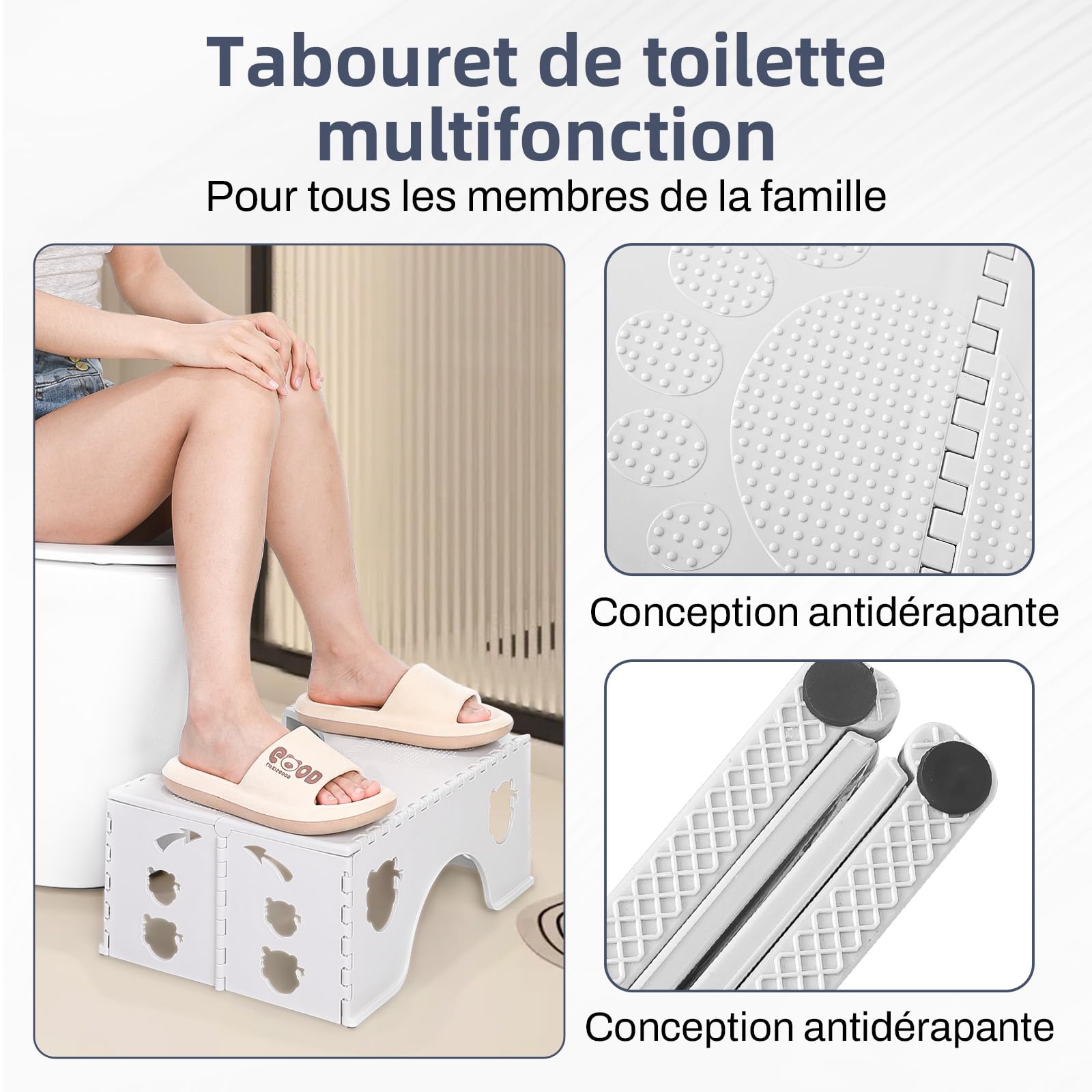 Tabouret de toilette pliable - Tabouret physiologique de salle de bain pour adultes et enfants - Tabouret WC pour salle de bain et WC